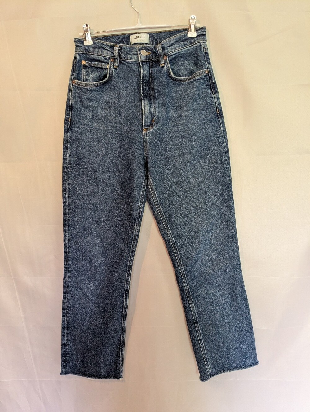 AGOLDE High Rise Stovepipe Aspire Wash Ankle Crop Jeans Raw Edge Hem 26